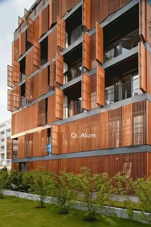 Panneaux de revêtement à lames en section boîte en alliage d'aluminium, façade extérieure, mur-rideau vue 6