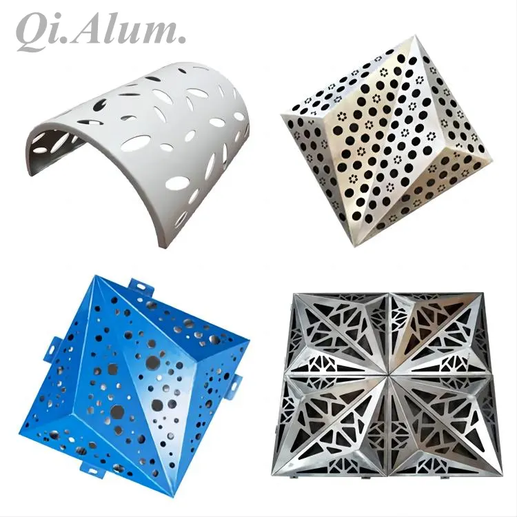 Façades rideau en aluminium perforé, revêtement métallique 3D extérieur — Foshan Qi Aluminum Decorative Materials Co. Ltd